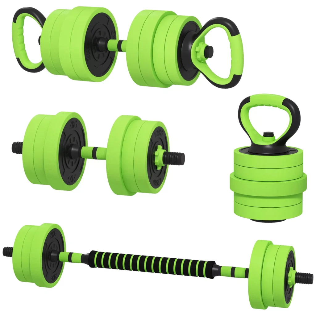 SPORTNOW 4 viename hantelių rinkinys 20 kg reguliuojami trumpi ir ilgi hanteliai, svarmenų krepšiai, atsispaudimų rankenos, profesionalūs svarmenys jėgos treniruotėms ir sunkumų kilnojimui namuose