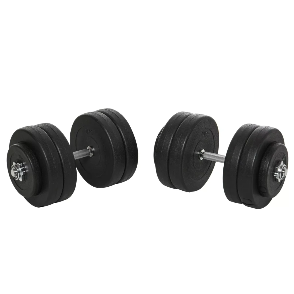 50 kg hantelių rinkinys su 2 hantelių strypais, 12 svarmenų, plienas, juodas