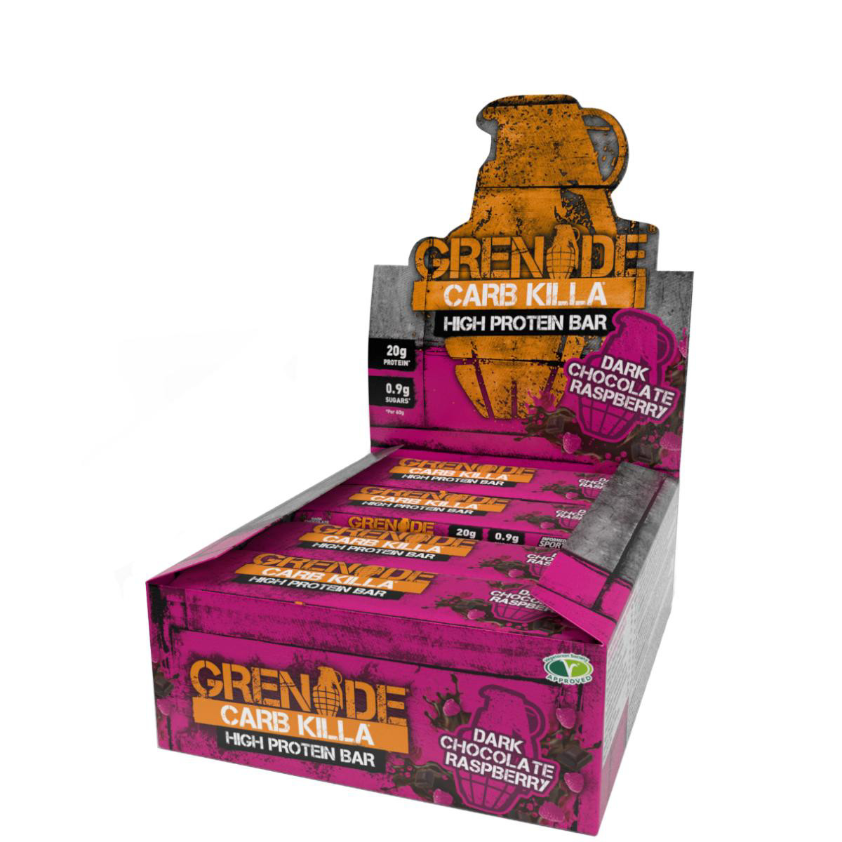 GRENADE CARB KILLA BAR, baltyminiai batonėliai,  juodo šokolado avietės skonio, 12 x 60 g