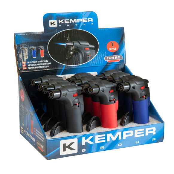 Dujų degiklis KEMPER 1048E, dujų talpa 10 g, gumuotas korpusas, su PIEZO uždegimu