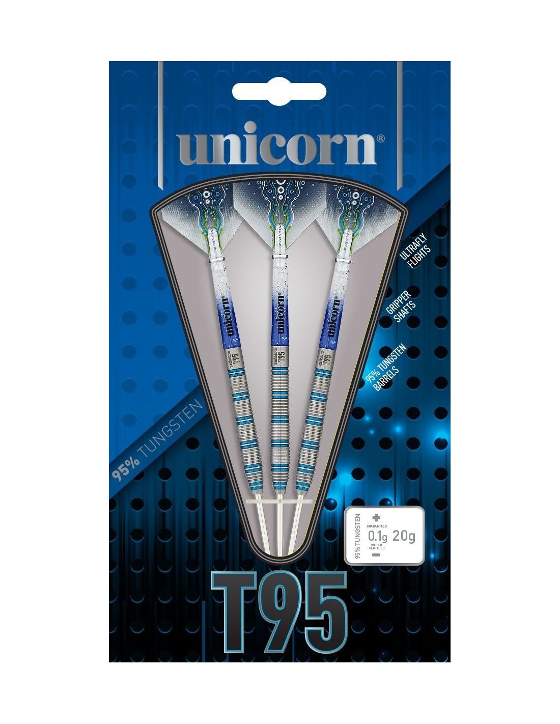 Strėlytės UNICORN "T95 CORE XL BLUE TYPE 1 - 95% TUNGSTEN STEEL TIP DARTS"