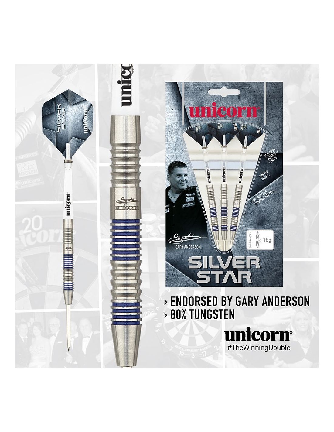 Strėlytės UNICORN "SILVER STAR 80% TUNGSTEN - GARY ANDERSON"