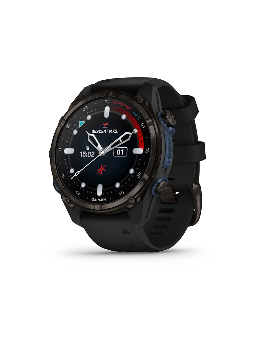 Descent™ Mk3i – 43 mm Tamsiai pilkas, DLC titanas, su juodu silikoniniu dirželiu
