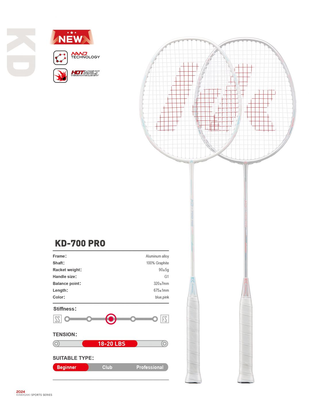 BADMINTONO RAKETĖs KAWASAKI KD-700 PRO (2 vnt.)