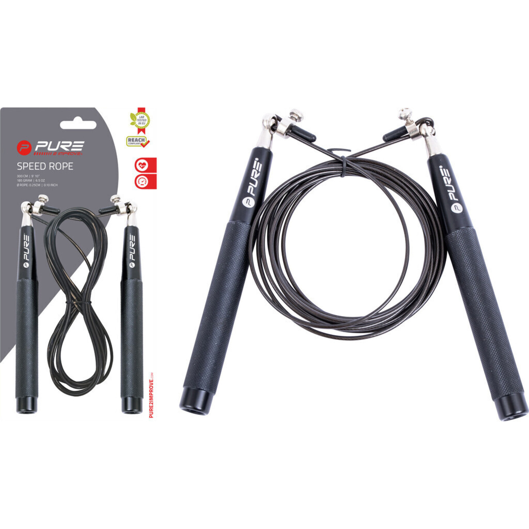 Šokdynė Pure2Improve Speed Skipping Rope 300 cm Juoda