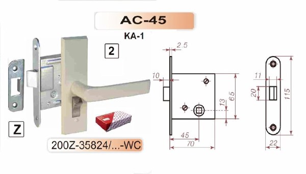Spragtukas WC durims užrakinti su rankenomis baltos spalvos AC45 200Z-35824/2-WC