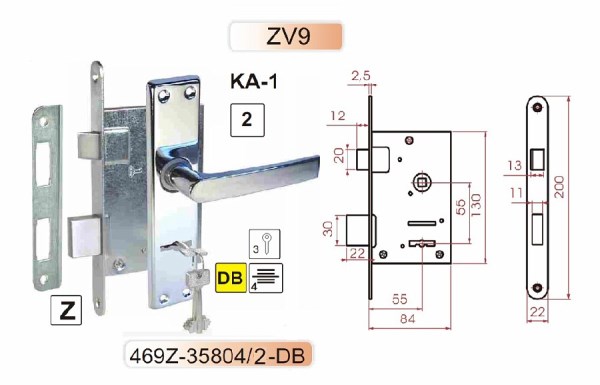 Spyna durų įleidžiama su rankena 55/55 mm ZV9A-1 balta 469Z-35804/2-DB