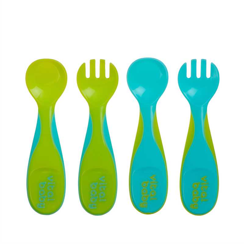 VITAL BABY 6+ mėn. įrankių komplektas NOURISH Chunky Cutlery Set Pop, žalias, 2 vnt.