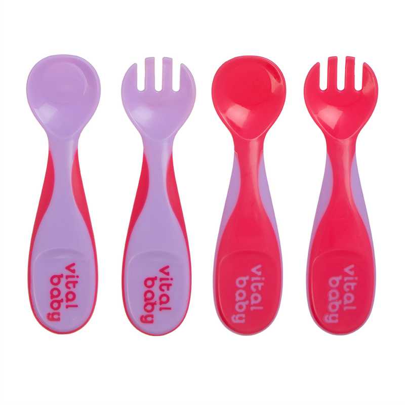 VITAL BABY 6+ mėn. įrankių komplektas NOURISH Chunky Cutlery Set Fizz, rožinis, 2 vnt.