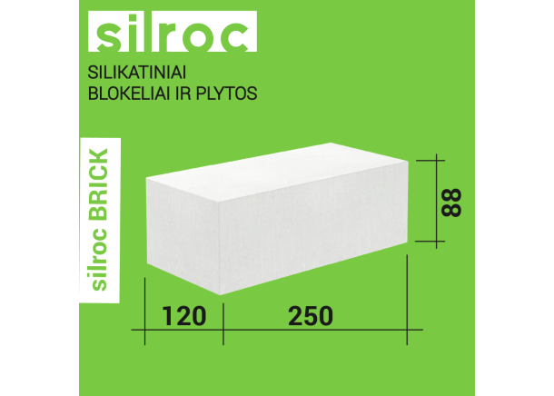 Plyta silikatinė Silroc BRICK 88, pilnavidurė, balta, 250x120x88mm