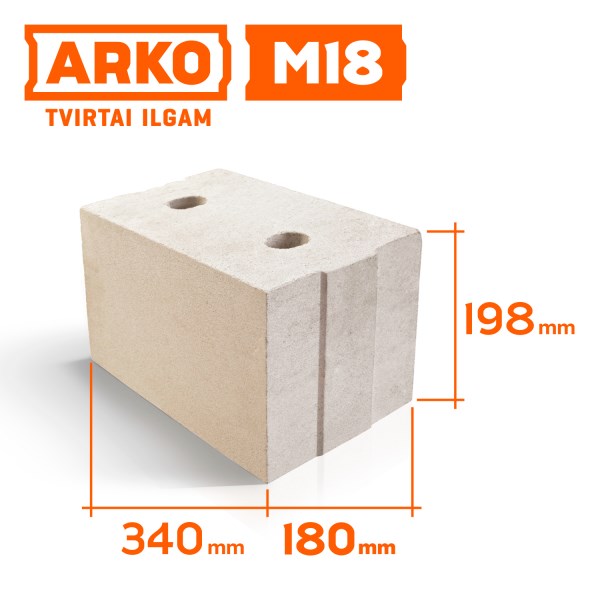 Blokas ARKO M18, silikatinis, 340x180x198 mm