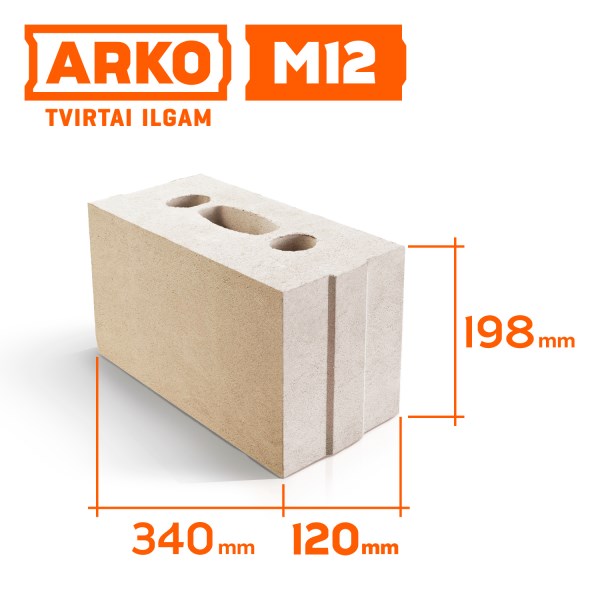 Blokas ARKO M12, silikatinis, 340x120x198 mm