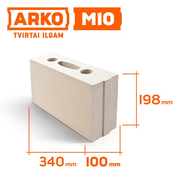 Blokas ARKO M10, silikatinis, 340x100x198 mm