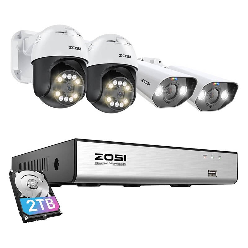 IP kamera ZOSI 2 vnt C296 WiFi 5MP - 2 vnt C182 WiFi 8MP + NVR 8ch + 2TB H