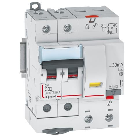 Srovės nuotekio relė su automatiniu jungikliu Legrand 411161 (C, 32A, 4P, 30mA, 230V)