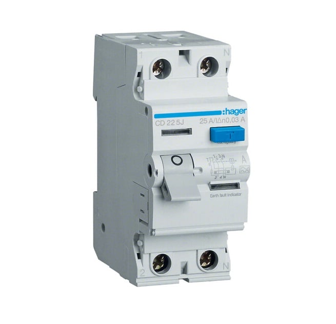 Srovės nuotekio relė Hager CD225J (A, 25A, 2P, 30mA, 230V)
