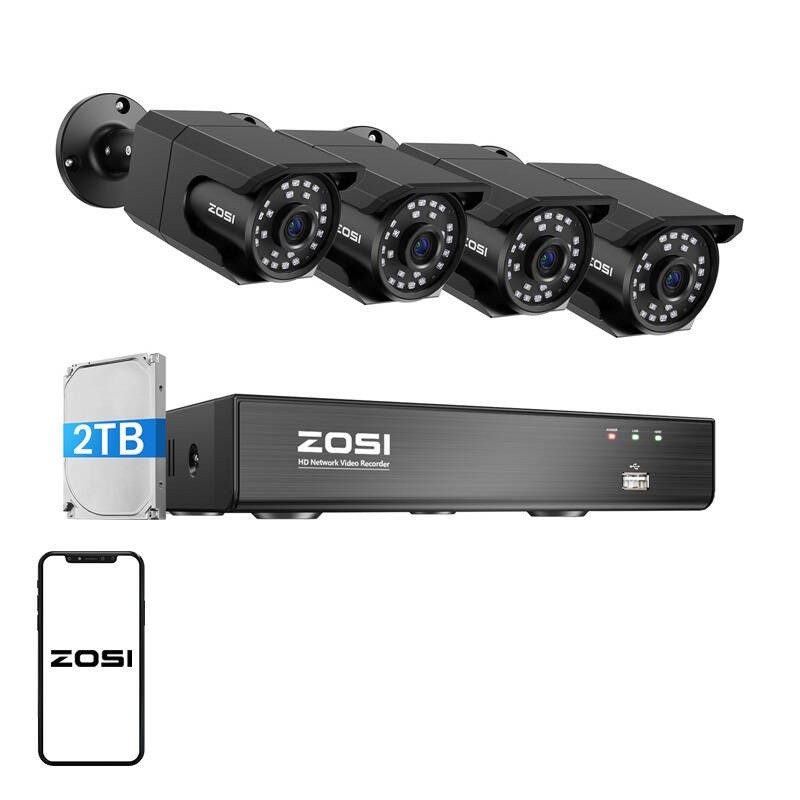 Keturių IP kamerų rinkinys ZOSI C105 WiFi 8MP + įrašymo įrenginys + HDD 2TB