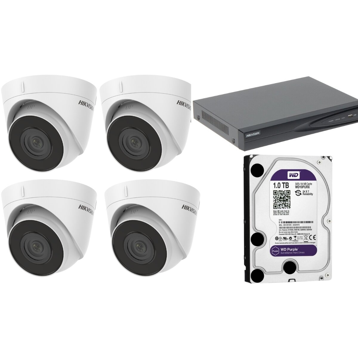 EKONOMIŠKAS HIKVISION 2MP HD KOMPLEKTAS - 4X F2.8 KAMEROS DOME IR / NVR 4 KANALŲ / 1TB WD