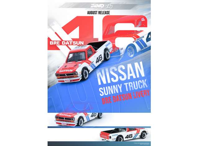 PRE-ORD3R Inno64 Modeliukas Datsun Sunny Hakatora pick-up #46 *BRE*, red/white/blue