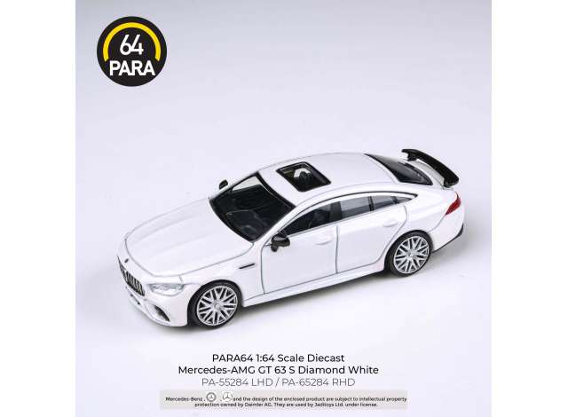 PRE-ORD3R Para64 Modeliukas Mercedes-AMG GT 63S Diamond *Right Hand Drive*, white (cars in a deluxe Acrylic window box)