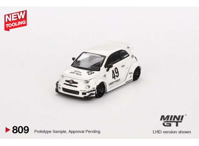 Mini GT Modeliukas 1/64 2024 Fiat 595 Abarth LB-Works X Abas Works Gara, white