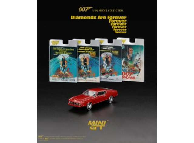 PRE-ORD3R Mini GT Modeliukas 1/64 1971 Ford Mustang Mach 1 *Diamonds Are Forever*, red