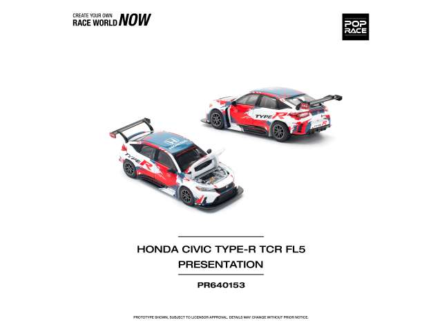 PRE-ORD3R Pop Race Modeliukas 1/64 Honda Civic Type-R (FL5) TCR *Presentation*, white/red/black