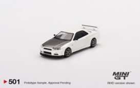 Mini GT Modeliukas Nissan Skyline GT-R R34 V-Spec II N1, white/black (yra sandėlyje)