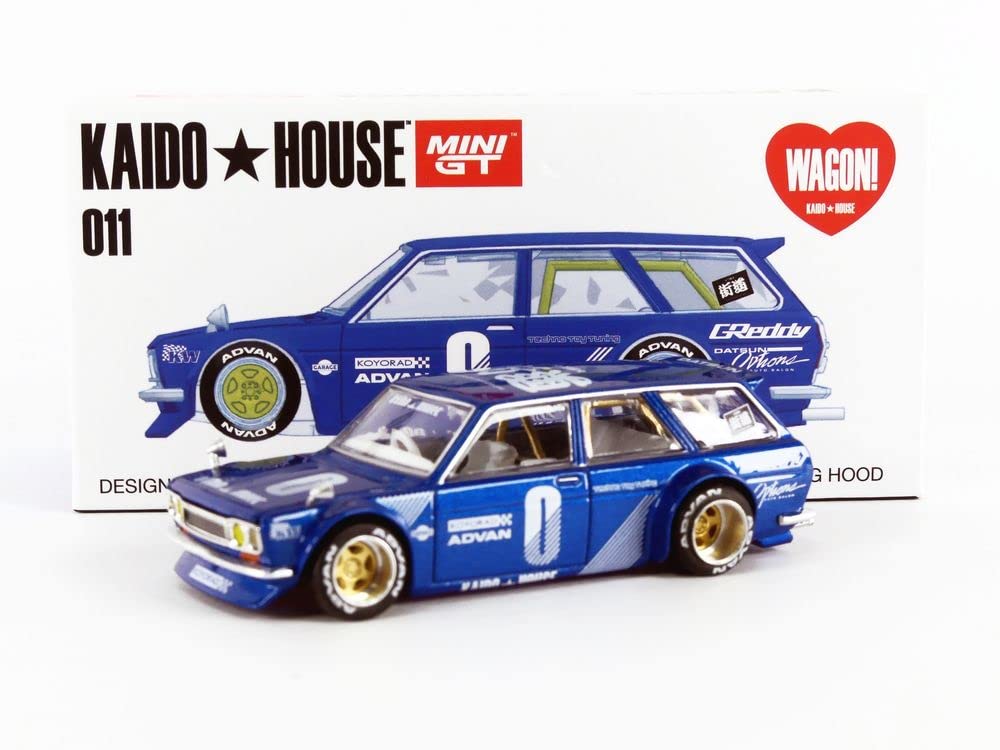 PRE-ORDER Mini GT Kaido House Modeliukas Kaido House RHD Datsun 510 Wagon, blue