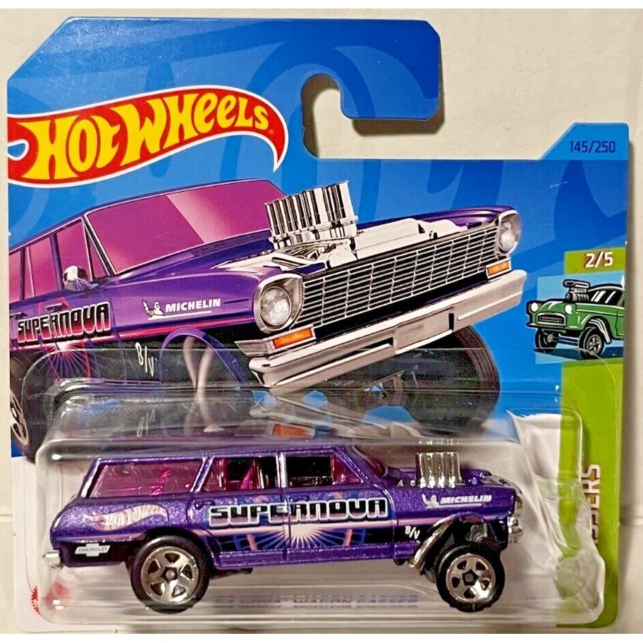 Hot Wheels Mainline Modeliukas 64 Nova Wagon Gasser Purple (yra Sandėlyje)