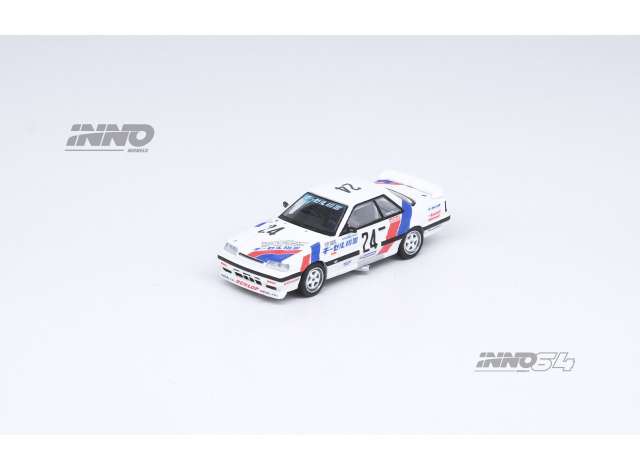 PRE-ORD3R Inno64 Modeliukas 1/64 Nissan Skyline GTS-R (HR31) #24 *Diesel Kiki* JTC 1988, white/red/blue