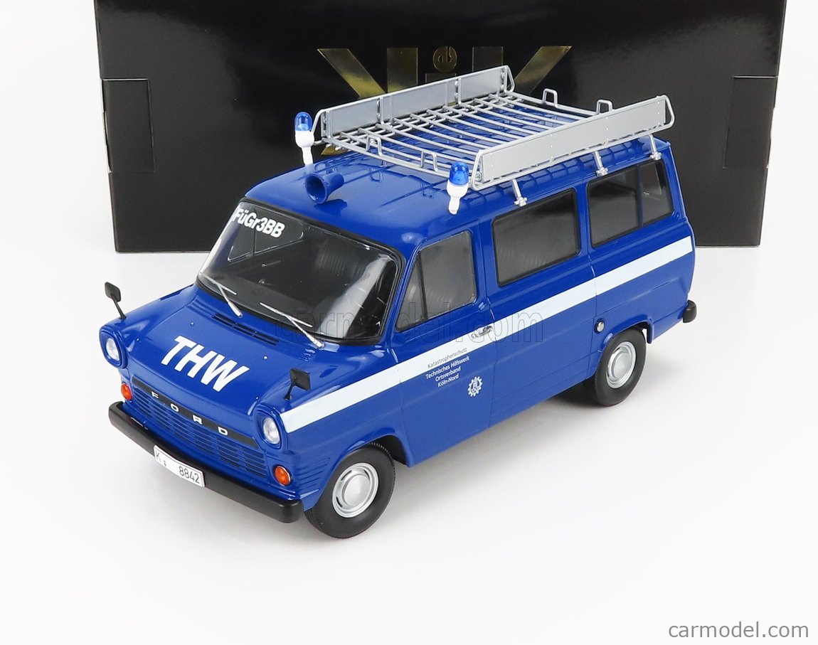 PRE-ORD3R KK Scale Modeliukas 1965 Ford Transit THW Cologne with roof rack, blue/purple