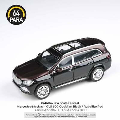 PRE-ORD3R Para64 Modeliukas Mercedes Maybach GLS *Right Hand Drive*, Obsidian Black/Rubellite Red (cars in a deluxe Acrylic window box)