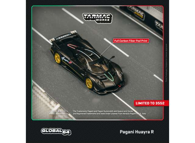Tarmac Modeliukas 1/64 Pagani Huayra R, matt black carbon fiber