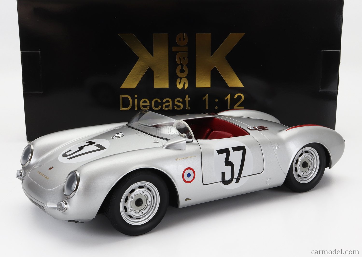 PRE-ORD3R KK Scale Modeliukas 1/12 1953-1957 Porsche 550A Spyder #37 Polensky/Von Frankenberg Le Mans, silver/red