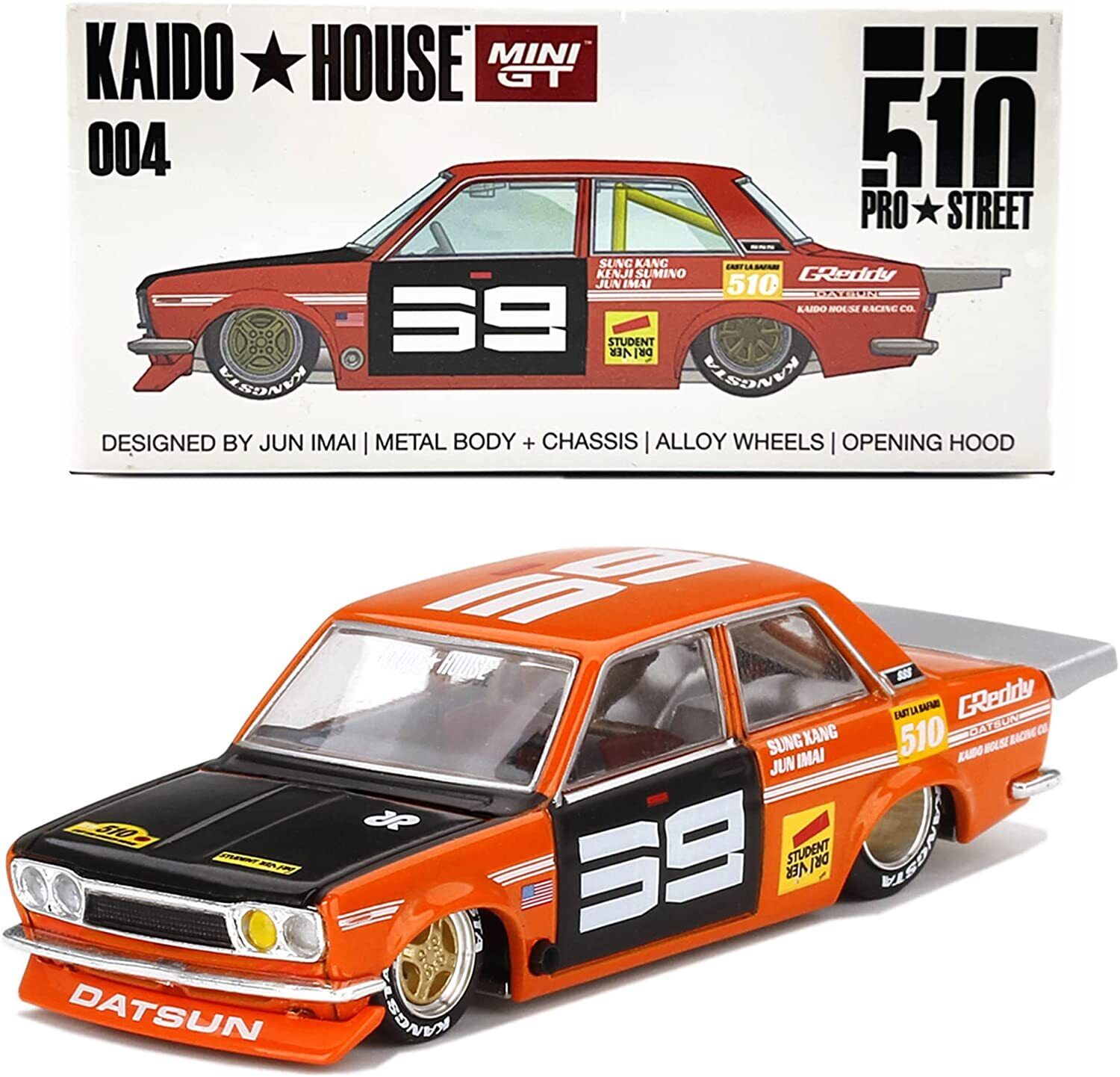 Mini GT Kaido House Modeliukas Kaido House Datsun 510 Pro Street SK510, orange/black (yra Sandėlyje)