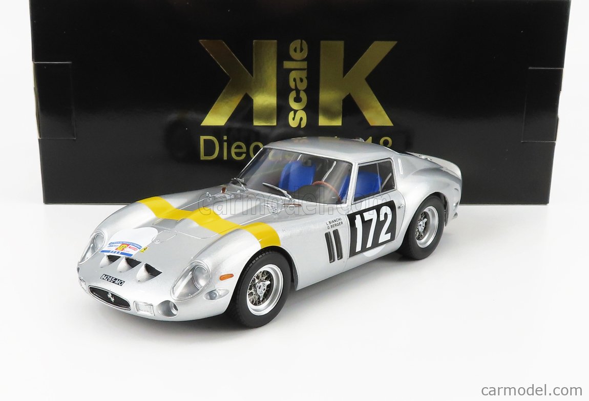 KK Scale Modeliukas 1/18 1964 Ferrari 250 GTO #172 winner Tour de France, silver/yellow