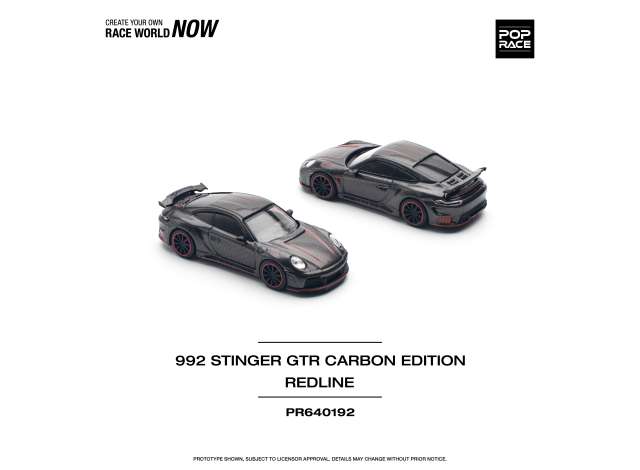 PRE-ORD3R Pop Race Modeliukas 1/64 Porsche 992 Stinger GTR Carbon Edition *Redline*, anthracite