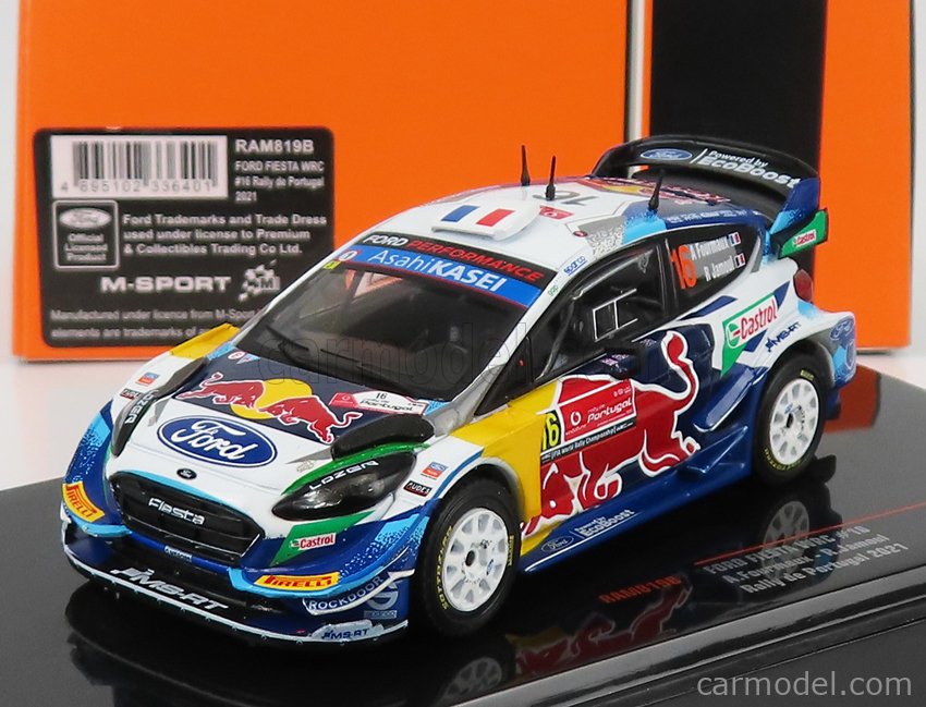PRE-ORD3R IXO Models Modeliukas 1/43 2021 Ford Fiesta WRC #16 A. Fourmaux/R. Jamoul Rally Portugal, white/blue