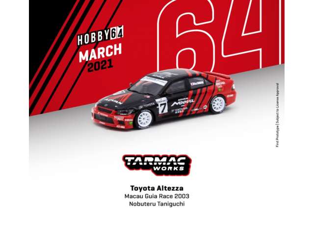 Tarmac Modeliukas 2003 Toyota Altezza #7 Nobuteru Taniguchi Macau Guia Race, red/black (Yra Sandėlyje)