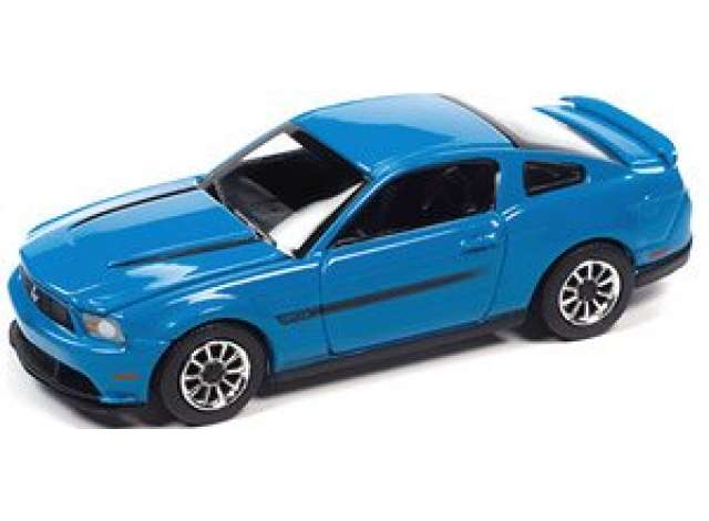 PRE-ORD3R Auto World Modeliukas 2012 Mustang GT/CS, Grabber Blue with Black Hood Stripes & Black GT/CS Side Stripes