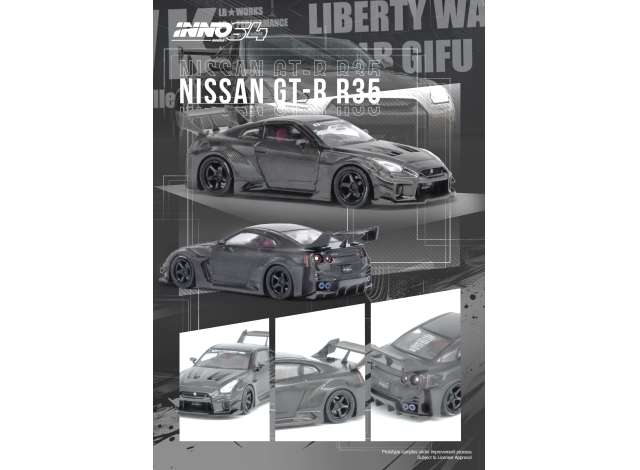 Inno64 Modeliukas Nissan GT-R (R35) LBWK LB Super Silhouette 35GT-RR Full Carbon, grey (yra Sandėlyje)