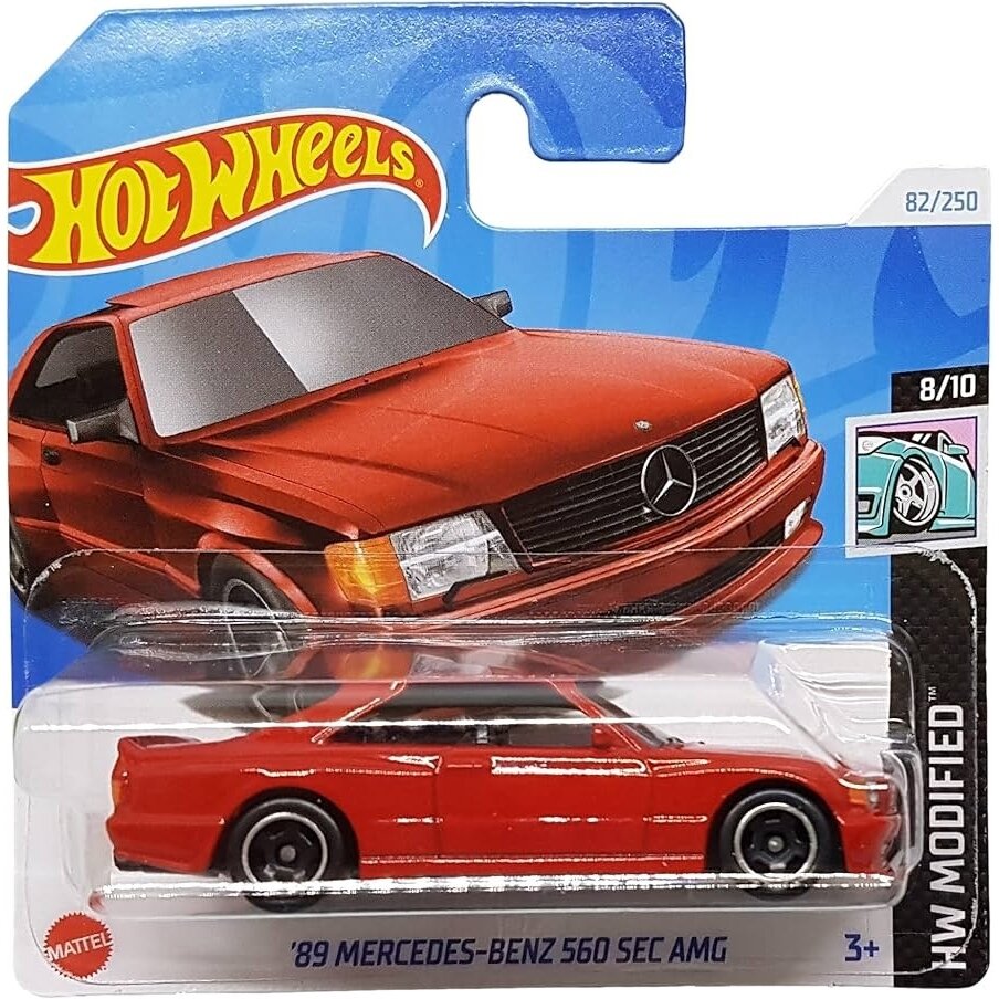 Hot Wheels Mainline Modeliukas 89 Mercedes Benz 560 Sec AMG red Short Card