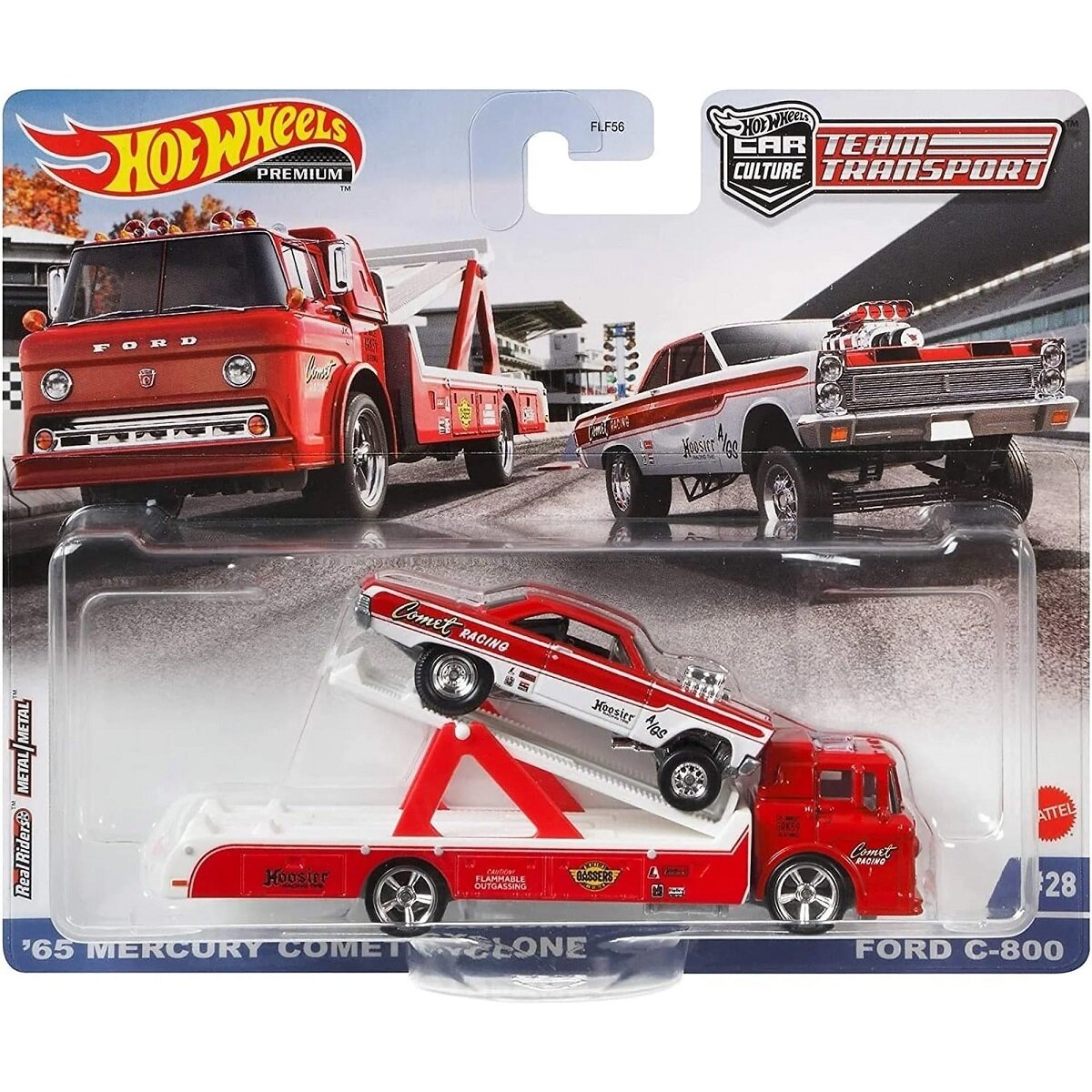 Hot Wheels Premium Team Transport Modeliukas Ford C-800 Truck & 1965 Mercury Comet Cyclone, red/white