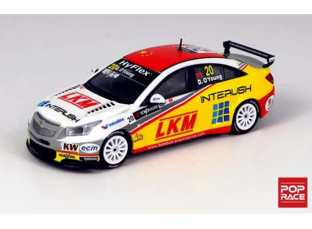 PRE-ORD3R Pop Race Modeliukas 1/64 2012 Chevrolet Cruze WTCC Macau #20 Darryl OÝoung (JP), white/red/yellow