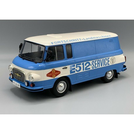 PRE-ORD3R MCG Modeliukas 1/18 1970 Barkas B 1000 Kastenwagen *Fortschritt Service*, blue/white