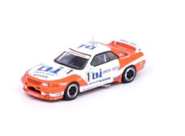PRE-ORD3R Inno64 Modeliukas 1/64 1993 Nissan Skyline GT-R (R32) #1 M. Hasemi/H. Fukuyama *Unisia Jecs* JTCC, orange/white