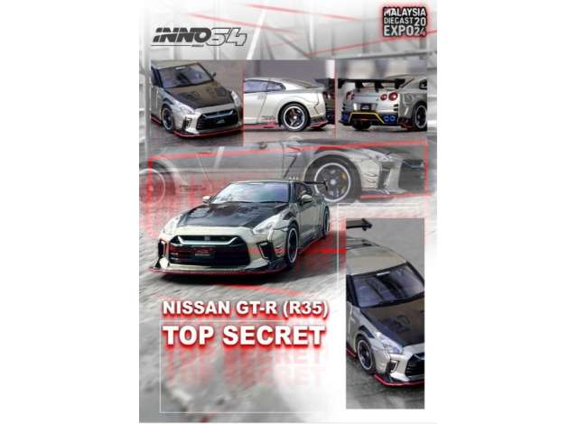 Inno64 Modeliukas Nissan Skyline GT-R (R35) *Top Secret*, grey/black (yra Sandėlyje)