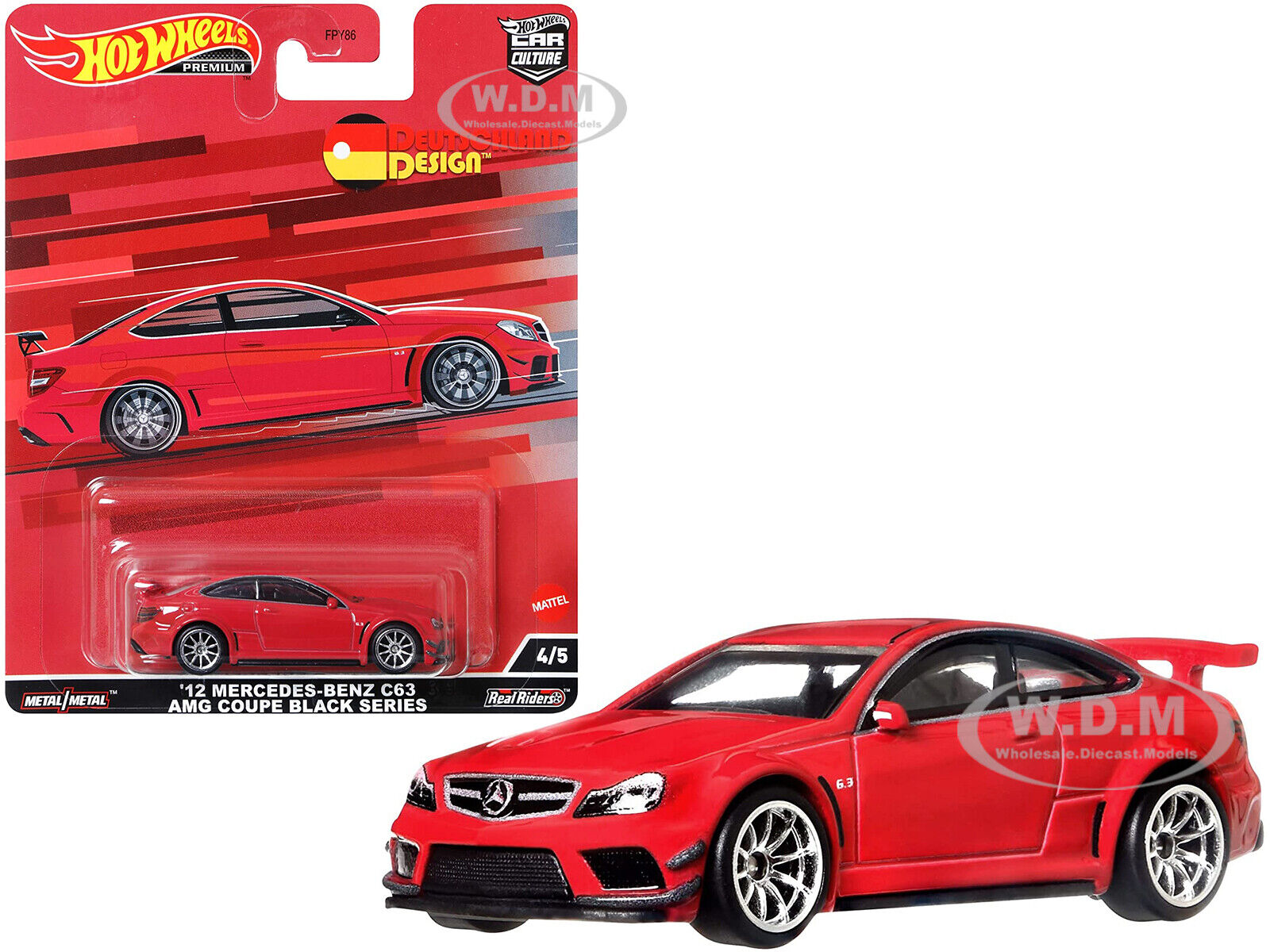 Hot Wheels Premium Modeliukas 2012 Mercedes Benz C63 AMG Coupe black series, red (yra sandėlyje)