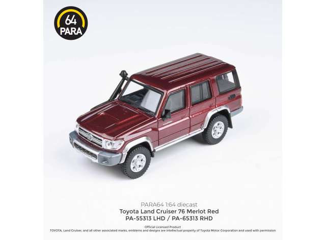 PRE-ORD3R Para64 Modeliukas Toyota Land Cruiser 76 *Left Hand Drive*, merlot red (cars in a deluxe Acrylic window box)